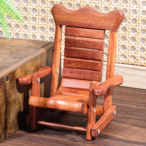 Mini Wooden Rocking Chair Phone Holder Stand – Handmade Solid Wood Cell Phone Stand for Desk, Cute Rustic Phone Holder for Office, Bedroom, Home Décor and Gifts in Saudi Arabia