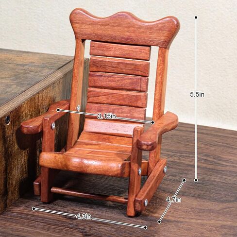 Mini Wooden Rocking Chair Phone Holder Stand – Handmade Solid Wood Cell Phone Stand for Desk, Cute Rustic Phone Holder for Office, Bedroom, Home Décor and Gifts in Saudi Arabia
