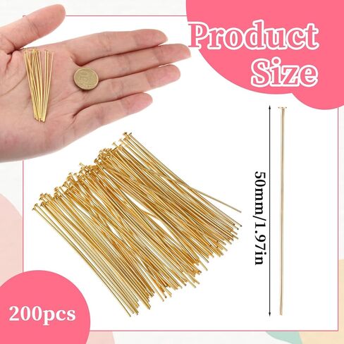 200 PCS مسطح رأس دبابيس للمجوهرات صنع رأسه من الذهب 2 بوصة دبابيس نحاس دبوس رأس الدبوس مسطح الرؤوس خياطة مع رؤوس لقلادة سوار حلق حلق القلادة. in Kuwait