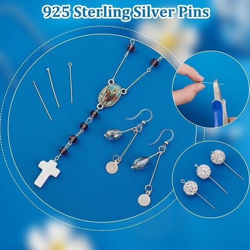Ph Pandahall 925 دبابيس رأس الفضة الاسترليني ، 36pcs 3 أنماط: رأس الكرة ، رأس مسطح ، دبوس العين ؛ طول 30 ملم ، 22-24 مقياس ؛ مثالي لصنع المجوهرات in Saudi Arabia