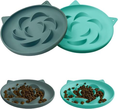 بطيئة تغذية Cat Bowl 2 عبوات ، وعاء طعام متين مضاد للخلع للهضم الصحي ، سهل التنظيف للطعام الرطب/الجاف (الأخضر+السماوي) in Kuwait