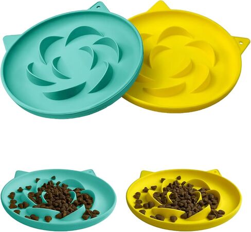 بطيئة تغذية Cat Bowl 2 عبوات ، وعاء طعام متين مضاد للخلع للهضم الصحي ، سهل التنظيف للطعام الرطب/الجاف (الأخضر+السماوي) in Kuwait