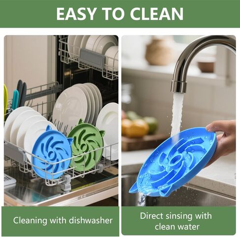 2pcs سيليكون بطيئة السلطان السل ، قطة تغذية الألغاز ، ألعاب تفاعلية ， وعاء القط البطيء التغذية المناسبة لجميع الأطعمة الجافة والرطبة ، سهلة التنظيف الأوعية السيليكون (الأخضر والأزرق) in Saudi Arabia