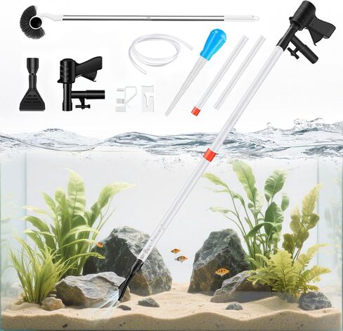 Aquarium Gravel Cleaner,Fish Tank Cleaner,Manual Vacuum Water Changer with 30ml Aquarium Vacuum Waste Remover Dropper, Cleaning Brush,Use for Water Changing Gravels Sand Washing in Saudi Arabia