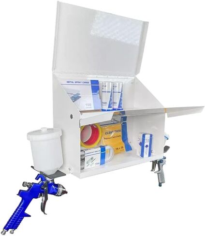 Magnetic Spray Booth Box White- Double Compartment Cabinet with Double Spray Paint Gun Holder, Spray Gun Holder, Spray Paint Storage Box Cabinet for The Interior of Spray Booth, Spray Gun Box- 1681 in Saudi Arabia