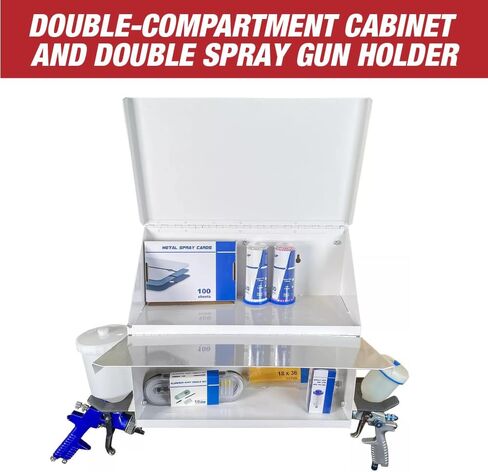 Magnetic Spray Booth Box White- Double Compartment Cabinet with Double Spray Paint Gun Holder, Spray Gun Holder, Spray Paint Storage Box Cabinet for The Interior of Spray Booth, Spray Gun Box- 1681 in Saudi Arabia