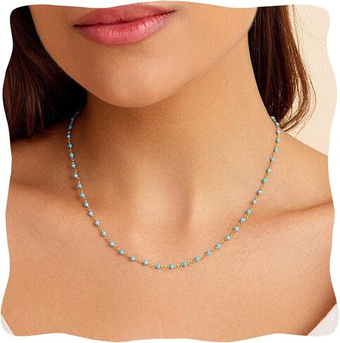 Turquoise Choker, Dainty Natural Turquoise Beaded Choker Necklaces for Women, Bohemian Gold Plated Turquoise Jewelry Small Beaded Necklace (Turquoise) in Saudi Arabia