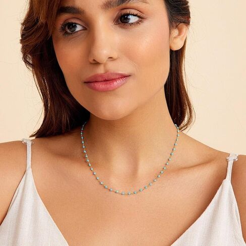 Turquoise Choker, Dainty Natural Turquoise Beaded Choker Necklaces for Women, Bohemian Gold Plated Turquoise Jewelry Small Beaded Necklace (Turquoise) in Saudi Arabia