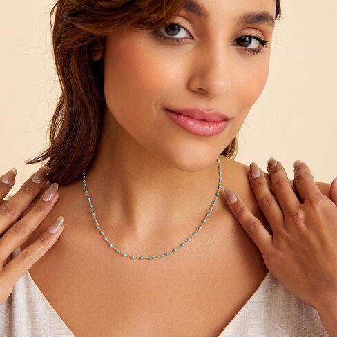 Turquoise Choker, Dainty Natural Turquoise Beaded Choker Necklaces for Women, Bohemian Gold Plated Turquoise Jewelry Small Beaded Necklace (Turquoise) in Saudi Arabia