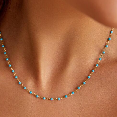 Turquoise Choker, Dainty Natural Turquoise Beaded Choker Necklaces for Women, Bohemian Gold Plated Turquoise Jewelry Small Beaded Necklace (Turquoise) in Saudi Arabia