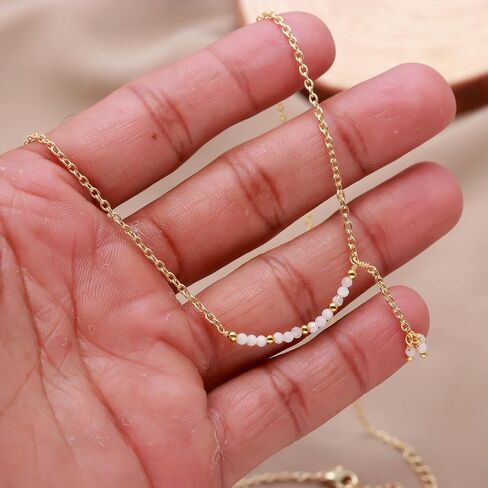 POSHPENDANT Gold Plated Peridot Bead Necklace – 2–2.5mm Handmade Dainty Chain – Fresh Green Minimalist Jewelry for Women in Saudi Arabia