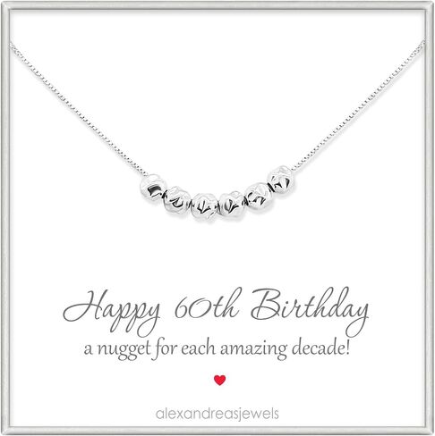 60th Birthday Gift Necklace for Women, Sterling Silver 6 Silver Nuggets Necklace, Mom Grandmother Birthday Gift, Best Friend 60th Birthday Gift Necklace (18 inches plus 2-inch extender) in Saudi Arabia