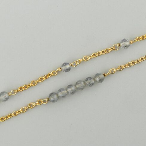 Labradorite Beads 2-Layer Gemstone Choker Necklace – 14K Gold Plated Dainty Stackable Choker for Women – Elegant Layered Paperclip Chain Jewelry Gift for Her (Labradorite) in Saudi Arabia