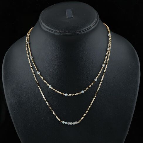 Labradorite Beads 2-Layer Gemstone Choker Necklace – 14K Gold Plated Dainty Stackable Choker for Women – Elegant Layered Paperclip Chain Jewelry Gift for Her (Labradorite) in Saudi Arabia