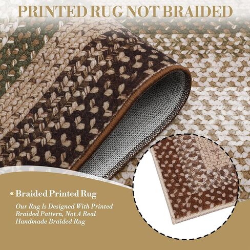 سجاد GAOMON لغرفة المعيشة مقاس 8 × 10 بوهو مطبوع قابل للغسل، سجاد منطقة مضفرة حديثة لغرفة المعيشة، سجادة غرفة نوم غير قابلة للانزلاق، سجادة أرضية منخفضة الوبر غير قابلة للتساقط للمزرعة والمنزل والمكتب باللون البني in Kuwait