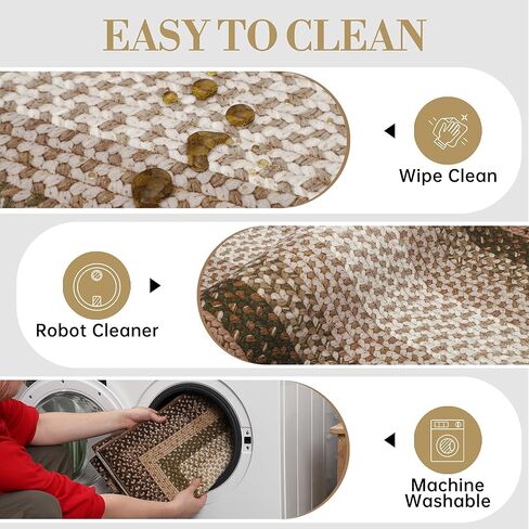 سجاد GAOMON لغرفة المعيشة مقاس 8 × 10 بوهو مطبوع قابل للغسل، سجاد منطقة مضفرة حديثة لغرفة المعيشة، سجادة غرفة نوم غير قابلة للانزلاق، سجادة أرضية منخفضة الوبر غير قابلة للتساقط للمزرعة والمنزل والمكتب باللون البني in Kuwait