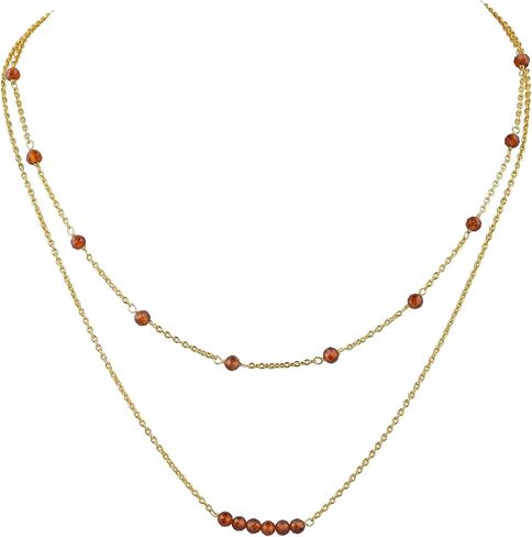 Labradorite Beads 2-Layer Gemstone Choker Necklace – 14K Gold Plated Dainty Stackable Choker for Women – Elegant Layered Paperclip Chain Jewelry Gift for Her (Labradorite) in Saudi Arabia