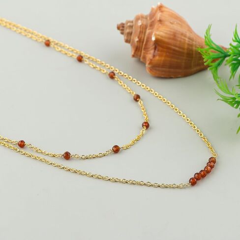 Labradorite Beads 2-Layer Gemstone Choker Necklace – 14K Gold Plated Dainty Stackable Choker for Women – Elegant Layered Paperclip Chain Jewelry Gift for Her (Labradorite) in Saudi Arabia