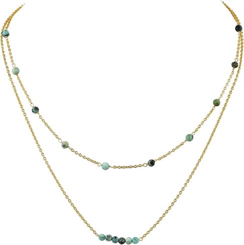 Labradorite Beads 2-Layer Gemstone Choker Necklace – 14K Gold Plated Dainty Stackable Choker for Women – Elegant Layered Paperclip Chain Jewelry Gift for Her (Labradorite) in Saudi Arabia