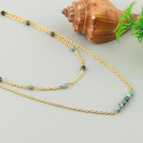 Labradorite Beads 2-Layer Gemstone Choker Necklace – 14K Gold Plated Dainty Stackable Choker for Women – Elegant Layered Paperclip Chain Jewelry Gift for Her (Labradorite) in Saudi Arabia