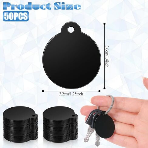 50 Pack Blank Dog Tags for Engraving Round Metal Stamping Blanks 1.18 Inch Metal Tags for Stamping, Blank Tag Aluminum Black Engraving Discs Signs Crafts Blanks Keychain in Saudi Arabia