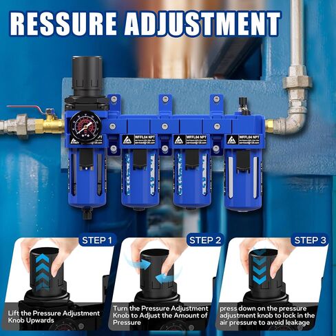 ATINY 1/2" Air Filter Regulator Lubricator Combo with Pressure Gauge,5 Micron Brass Filter Cartridge, Semi-Auto Drain, Metal Bracket Black in Kuwait