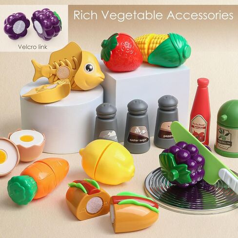 Golray Play Kitchen Accessories ، Kids Kids Kitchen Playet Plarends Cooksains بما في ذلك الأواني والمقالي ، أواني الطهي ، والمنظم ، والتوابل ، والآبار والقفازات ، وهدايا أعياد الميلاد للبنات الصغار الصغار in Kuwait