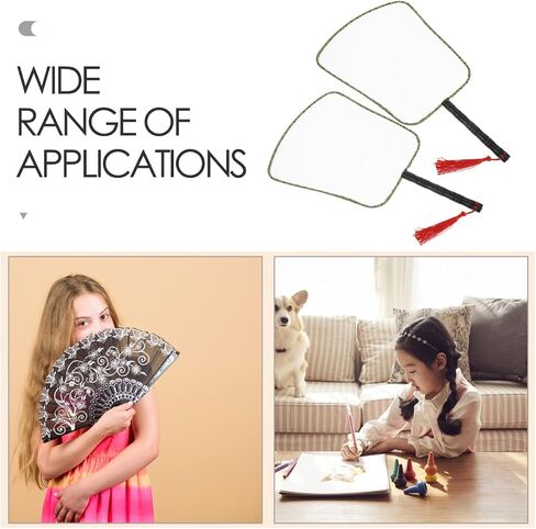 Lalafina 2pcs فارغة صينية يدوية الحرير المشجعين DIY أبيض اللوحة المشجعين مع شرابة ، مشاريع فنية إبداعية للأطفال أنشطة تفاعلية للأطفال in Kuwait