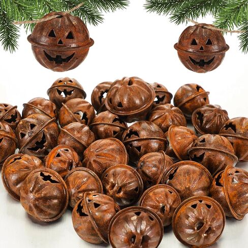 Otoolling 30 Pcs Halloween Pumpkin Rusted Jingle Bells for Craft, 1.14 Inch in Saudi Arabia