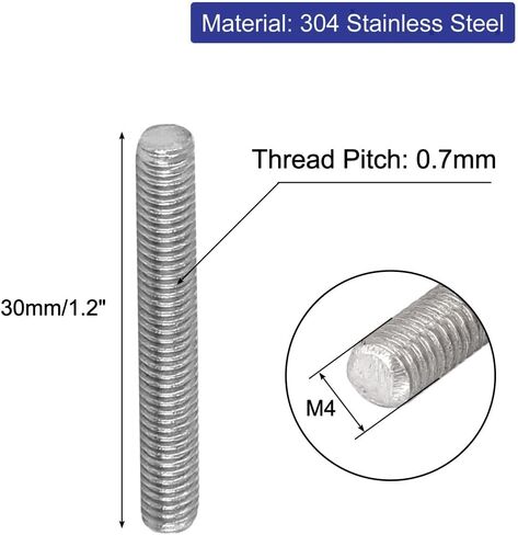 uxcell M4 x 20mm 304 الفولاذ المقاوم للصدأ مسنن بالكامل قضيب مسامير فضية اللون 50 قطعة in Kuwait