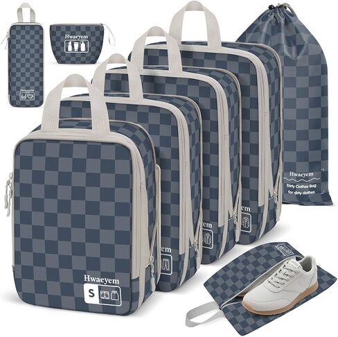 HWAEYEM Compression Packing Cubes 6 Set, Dual Zipper Compression Packing Cubes for Travel, See-Through Mesh Packing Bags for Suitcases, packing cubes with shoe bag in Saudi Arabia