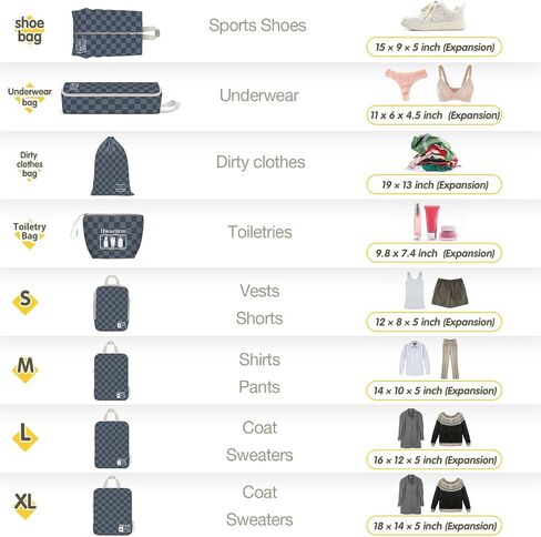 HWAEYEM Compression Packing Cubes 6 Set, Dual Zipper Compression Packing Cubes for Travel, See-Through Mesh Packing Bags for Suitcases, packing cubes with shoe bag in Saudi Arabia