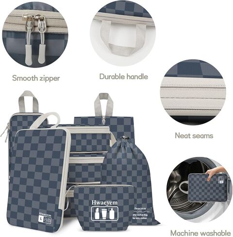 HWAEYEM Compression Packing Cubes 6 Set, Dual Zipper Compression Packing Cubes for Travel, See-Through Mesh Packing Bags for Suitcases, packing cubes with shoe bag in Saudi Arabia