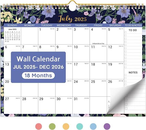 Calendar 2025-2026, 18-Month Calendar Runs from July 2025 to December 2026, 11.5" x 14.7", Spiral Binding Hanging Monthly Wall Calendar,Perfect for Home, School, or Office, Midnight Garden in Saudi Arabia