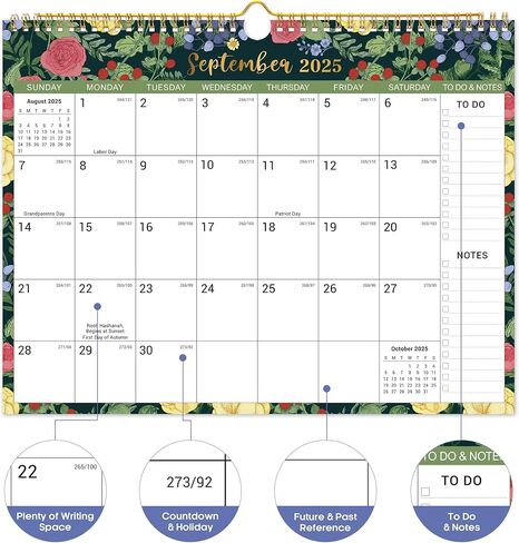 Calendar 2025-2026, 18-Month Calendar Runs from July 2025 to December 2026, 11.5" x 14.7", Spiral Binding Hanging Monthly Wall Calendar,Perfect for Home, School, or Office, Midnight Garden in Saudi Arabia