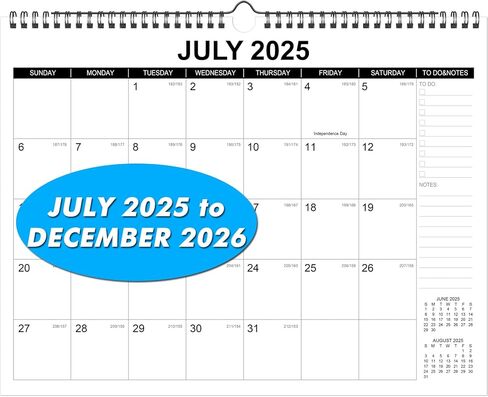 تقويم الحائط 2025-2026 مع جوليان ديستس ، تقويم التقويم المكتبي من يوليو 2025 إلى ديسمبر 2026،18 شهر in Kuwait