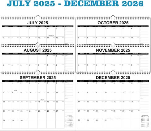 تقويم الحائط 2025-2026 مع جوليان ديستس ، تقويم التقويم المكتبي من يوليو 2025 إلى ديسمبر 2026،18 شهر in Kuwait