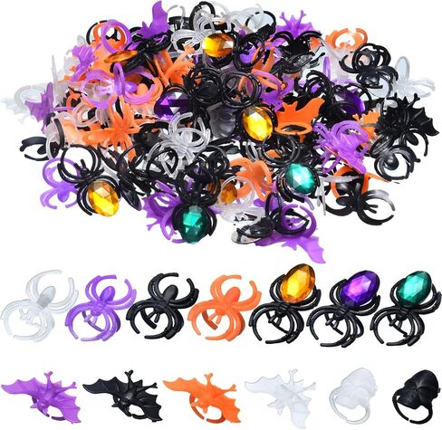 Boao 150 PCS Halloween Spider Rings Skull Bat Ring Party Favors Fake Plastic Spider Ring Assumeors for Halloween Party Favors in Saudi Arabia