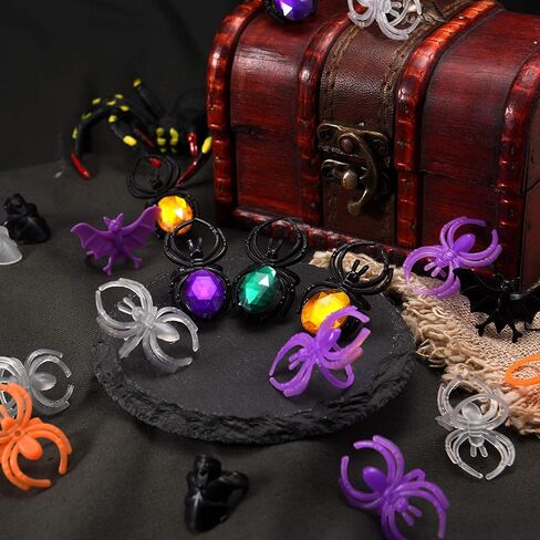 Boao 150 PCS Halloween Spider Rings Skull Bat Ring Party Favors Fake Plastic Spider Ring Assumeors for Halloween Party Favors in Saudi Arabia