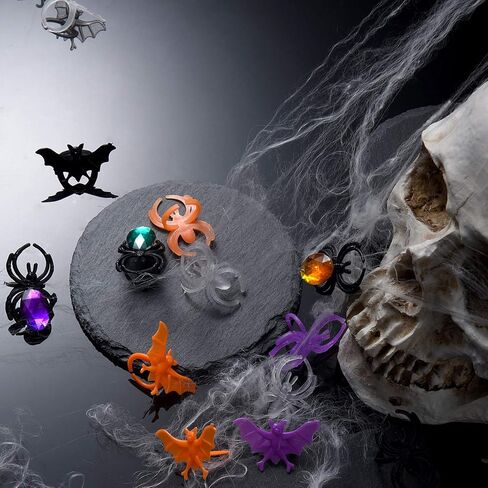 Boao 150 PCS Halloween Spider Rings Skull Bat Ring Party Favors Fake Plastic Spider Ring Assumeors for Halloween Party Favors in Saudi Arabia