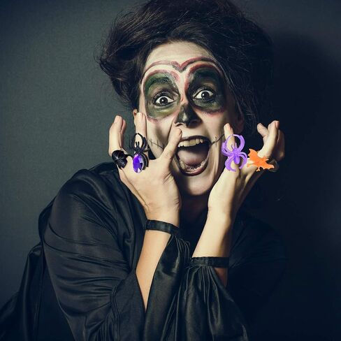 Boao 150 PCS Halloween Spider Rings Skull Bat Ring Party Favors Fake Plastic Spider Ring Assumeors for Halloween Party Favors in Saudi Arabia