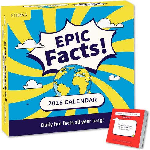 2026 حقائق ملحمية تقويم سطح المكتب اليومي | يوم لآخر تمزق التقويم مع 365 حقائق خيط عقلية مثيرة للاهتمام لكل يوم من العام ، هدية تقويم مربع المرح للرجال أو النساء ، هدية تخزين عيد الميلاد للمنزل أو المكتب in Kuwait
