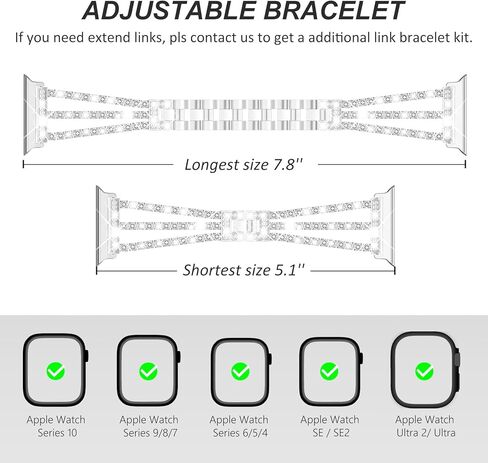 Surace متوافق مع سوار ساعة Apple مقاس 40 مم للنساء السلسلة 6 5 4، سوار من حجر الراين الماسي اللامع مع غطاء بلينغ مقاوم للماء 2 في 1 بحافة من الدانتيل وغطاء وجه واقٍ من الصدمات الماسية، فضي in Kuwait