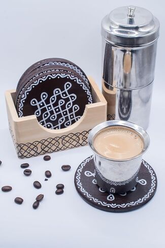 Coasters Indian Kolam- مجموعة من 6 مع حامل. الاحترار المنزلي ، الزفاف الهندي ، Vara Lakshmi Pooja Gifts ، Diwali Return Gifts ، Navaratri Gifts ، Golu Return Gifts ، Indian Home Decor. in Saudi Arabia