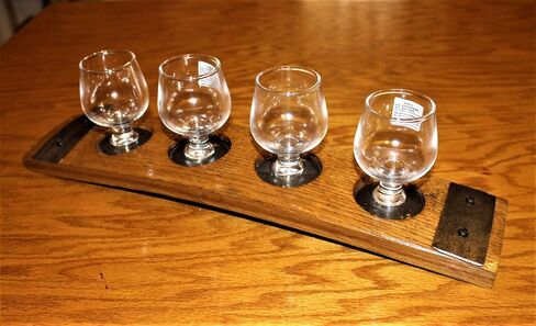 Whiskey Flight Tray For 4 Whiskey Shot Glasses – Made From A Reclaimed Bourbon/Whiskey Barrel (Include Shot Glasses) in Saudi Arabia