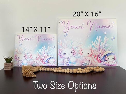 Custom Axolotl Canvas Sign for Kids' Rooms - Available in 14" x 11" and 20" x 16" Sizes | Light or Dark Canvas Available | Made In USA | Parent Listing (14x11 inch, Pink Axolotls) in Saudi Arabia