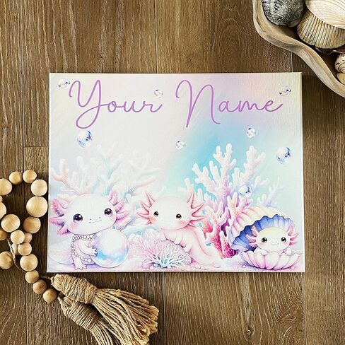 Custom Axolotl Canvas Sign for Kids' Rooms - Available in 14" x 11" and 20" x 16" Sizes | Light or Dark Canvas Available | Made In USA | Parent Listing (14x11 inch, Pink Axolotls) in Saudi Arabia