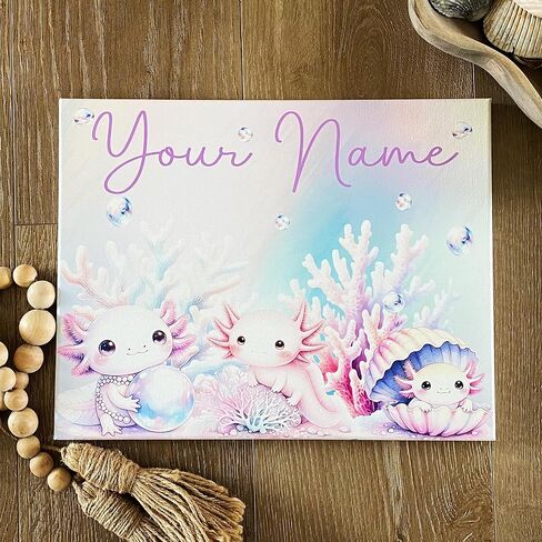 Custom Axolotl Canvas Sign for Kids' Rooms - Available in 14" x 11" and 20" x 16" Sizes | Light or Dark Canvas Available | Made In USA | Parent Listing (14x11 inch, Pink Axolotls) in Saudi Arabia