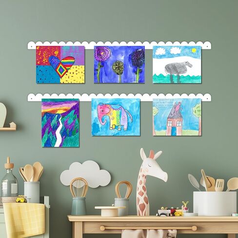 Scalloped Magnetic Art Display for Kids Artwork & Photos (Set of 2) – Kids Artwork Display for Wall – Magnetic Photo Display Strips with Push-Pin Magnets (Black, 35in) in Saudi Arabia