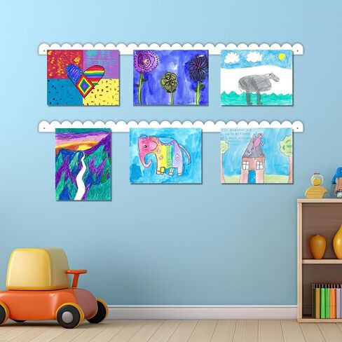 Scalloped Magnetic Art Display for Kids Artwork & Photos (Set of 2) – Kids Artwork Display for Wall – Magnetic Photo Display Strips with Push-Pin Magnets (Black, 35in) in Saudi Arabia